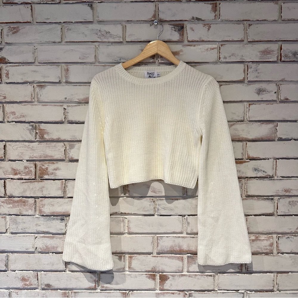 Princess Polly light Cream Knit Top sweater bell sleeves cropped